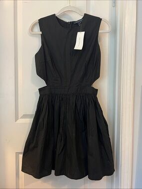 100% Organic Cotton Poplin French Connection Black Sleeveless Cutout Waist Dress